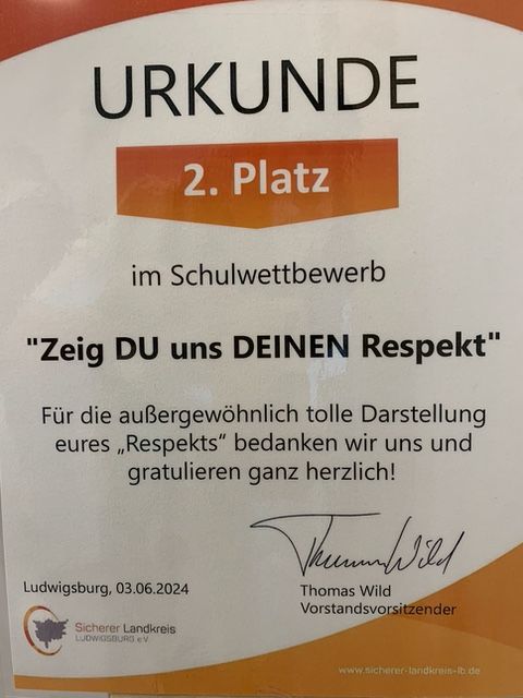 Urkunde des verliehenen Preises