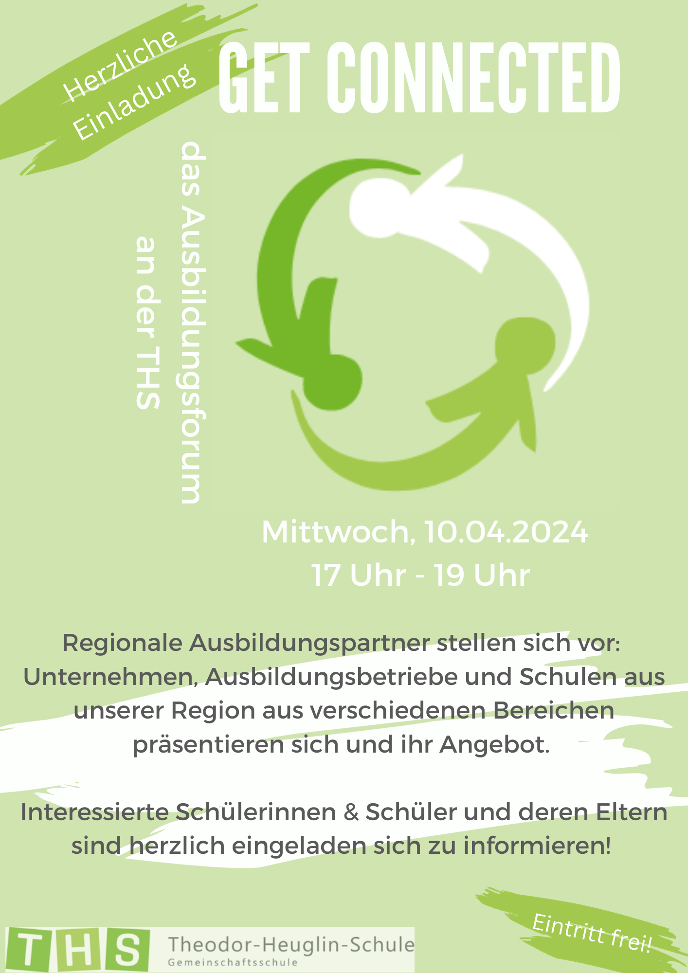 Einladung zum Ausbildungsforum Get Connected am 10.04.2024 von 17 - 19 Uhr in der Aula der THS